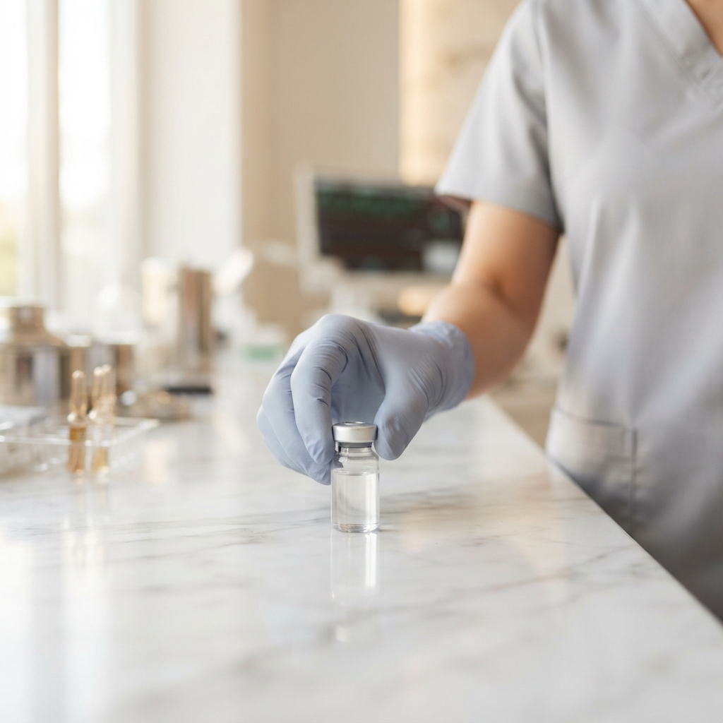 Medical professional handling a sanitized test vial
