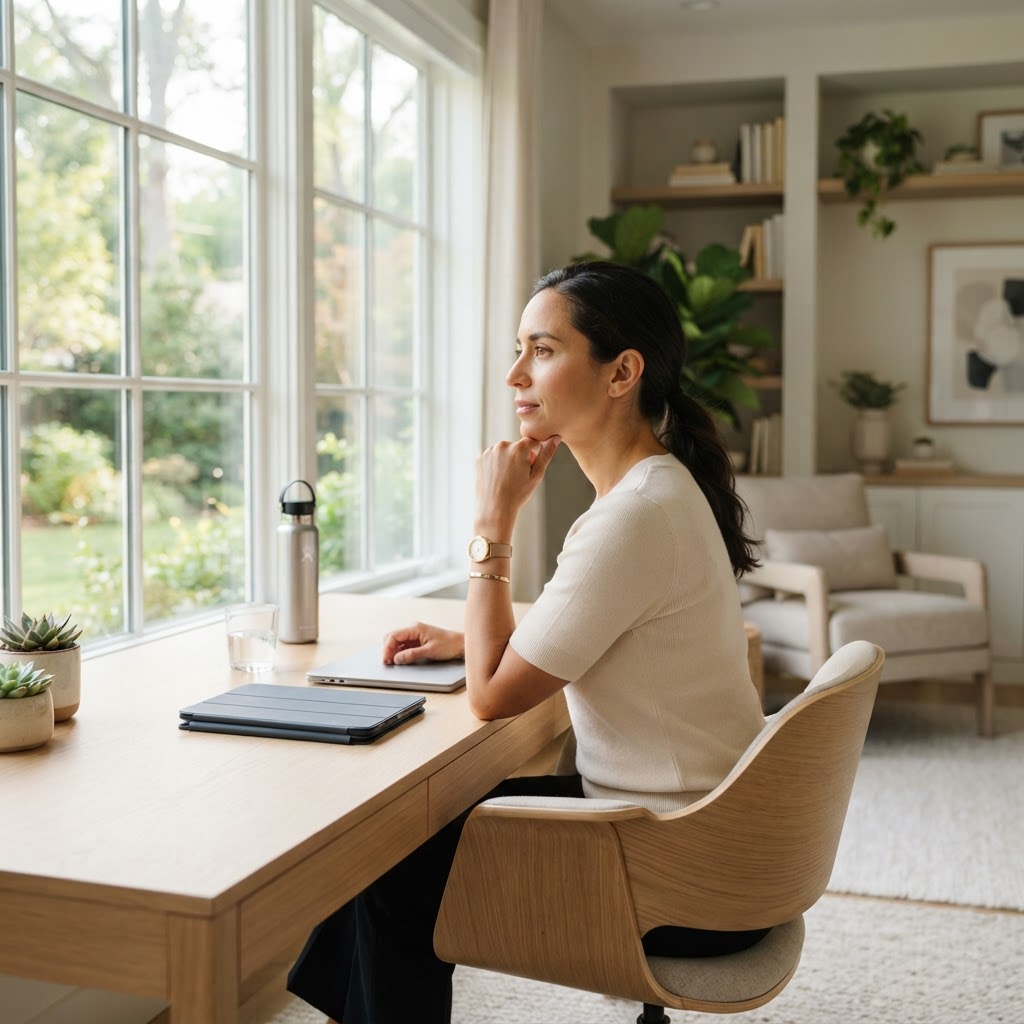 A professional focused in a clean home office