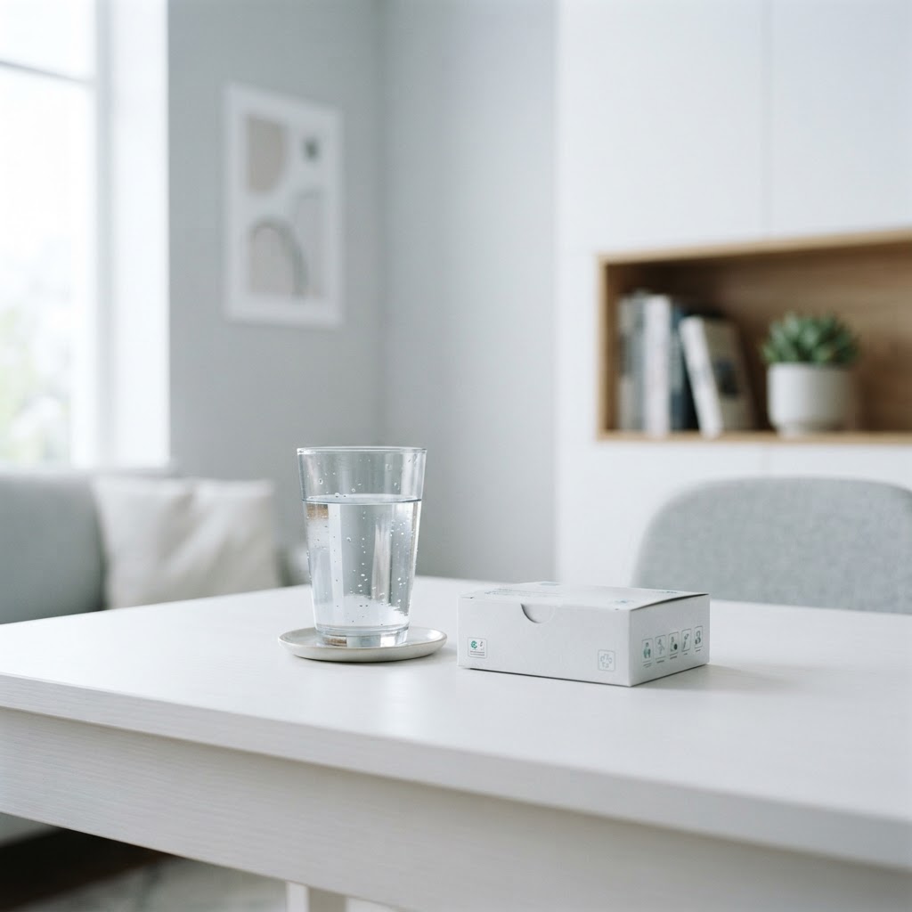 Minimalist medical collection kit on clean modern desk