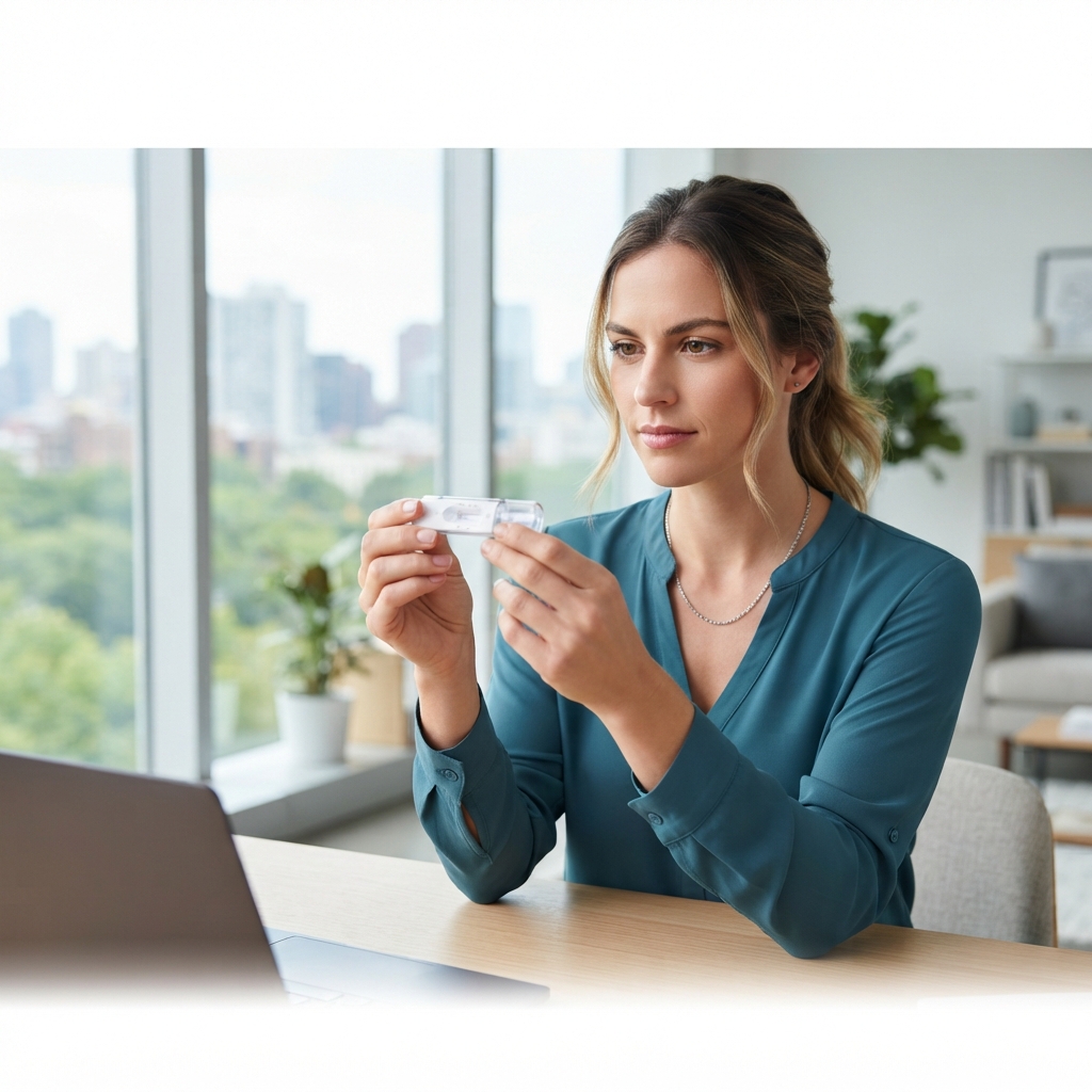 Professional person preparing for health test in an office