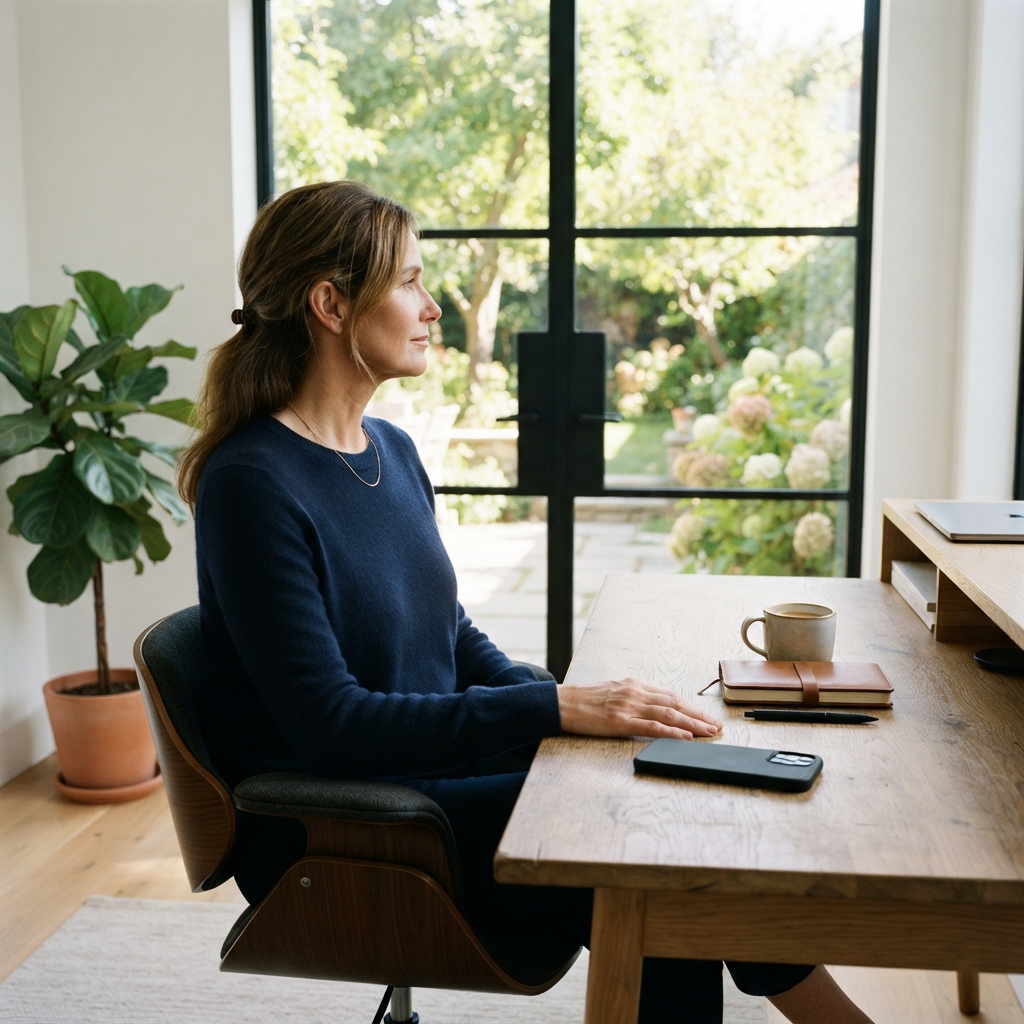A professional person relaxing in a bright home office