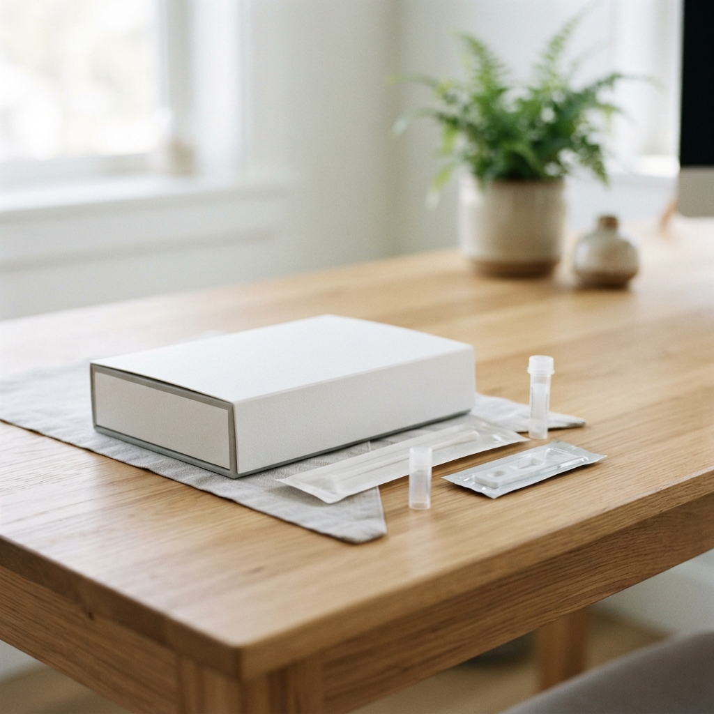Professional medical test kit on a clean modern table