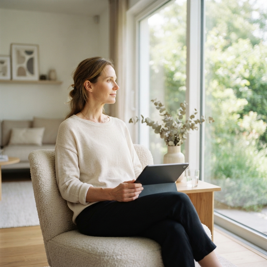 A person resting in a bright, modern living room