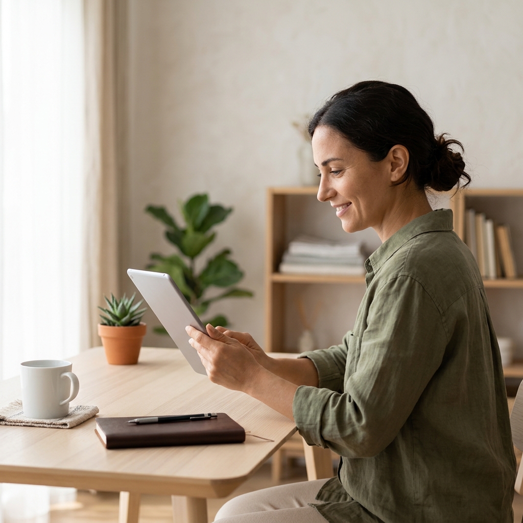 Professional reviewing health biomarker data on tablet
