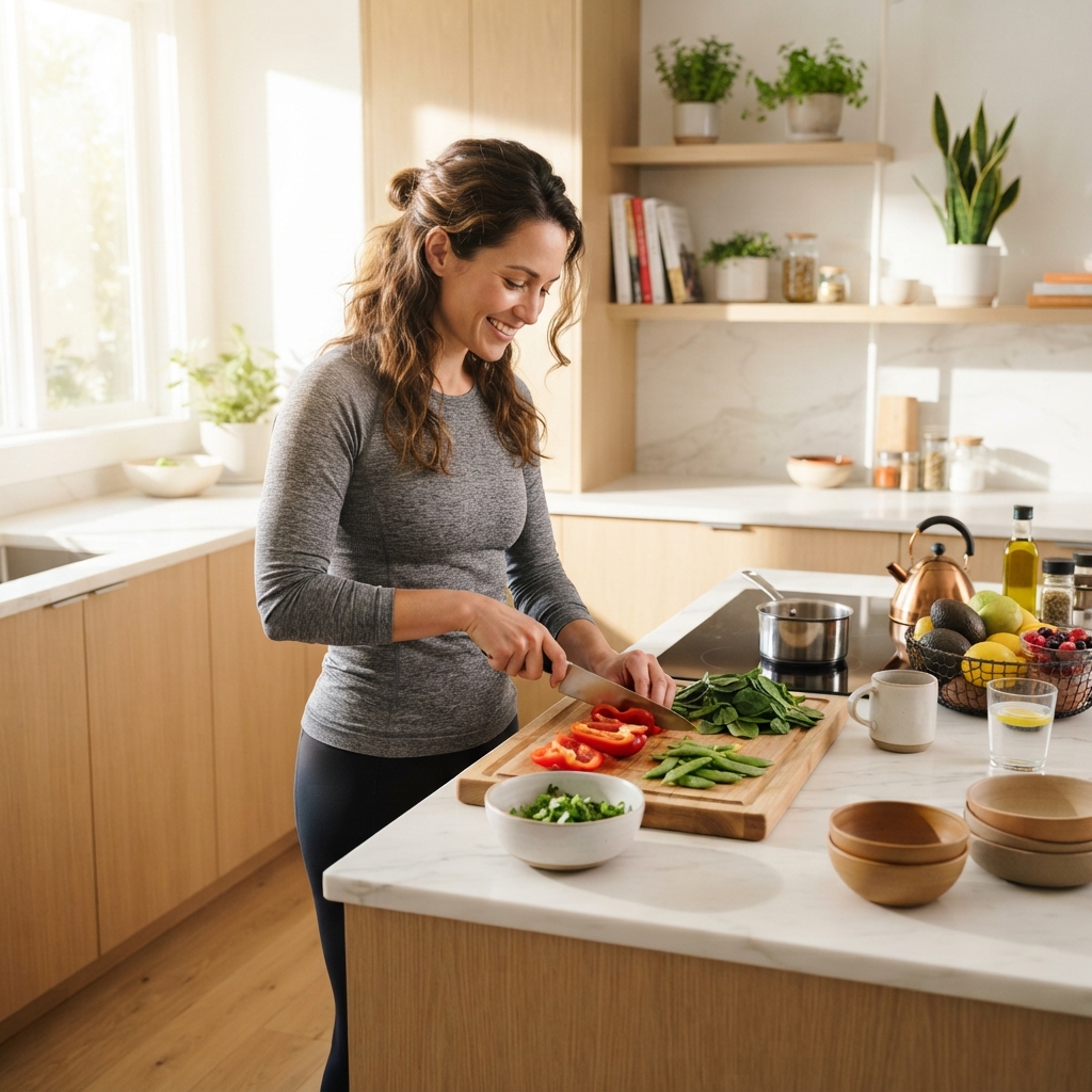 Healthy individual in a bright modern kitchen