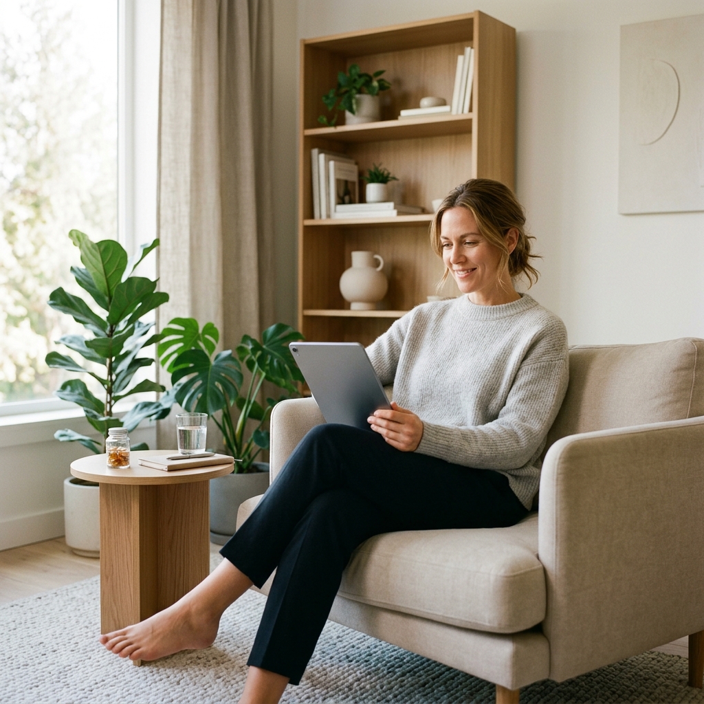 Person reviewing health data on tablet at home