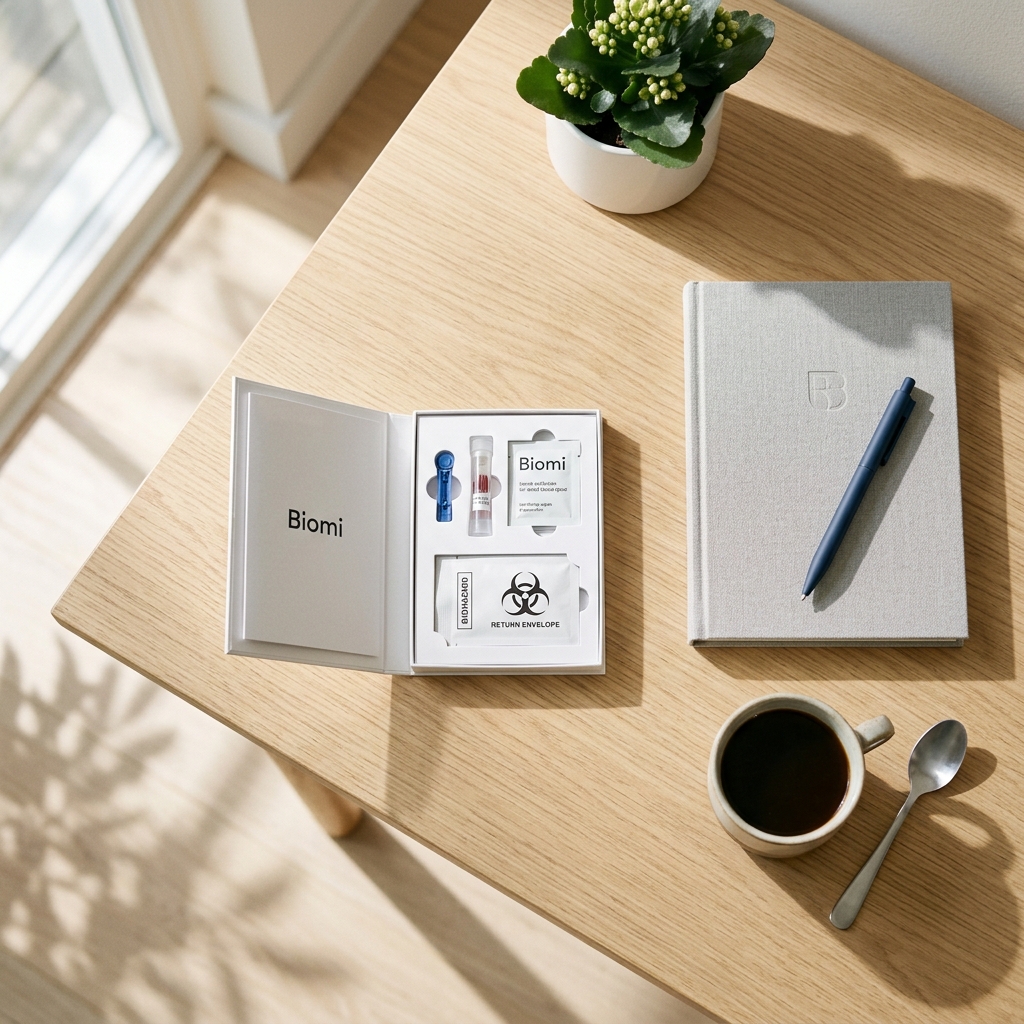 At-home blood collection kit on modern desk