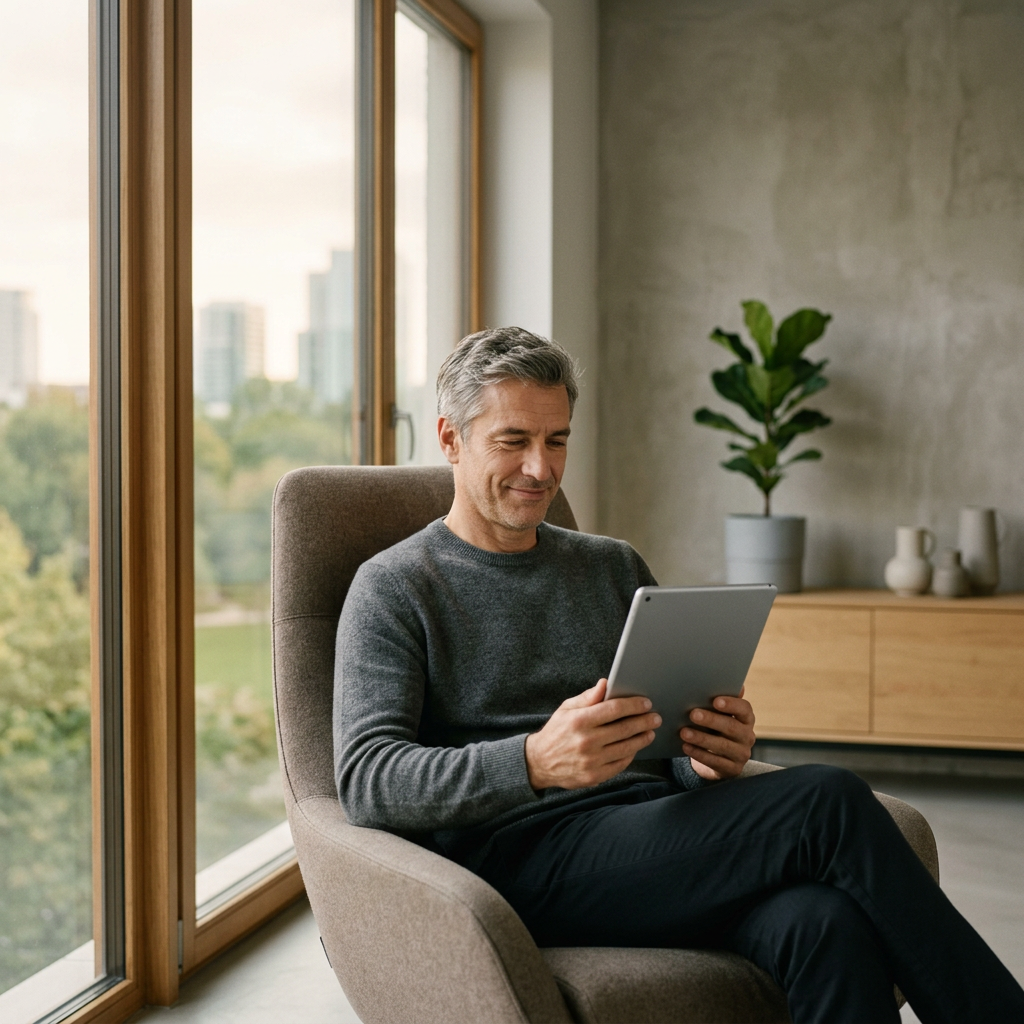 Man reviewing heart health biomarkers on tablet