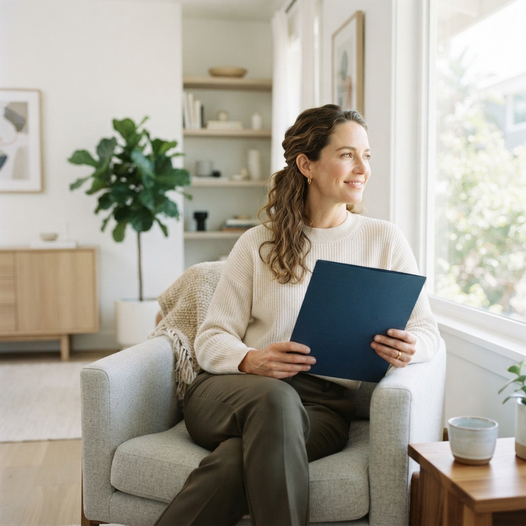 A person reviewing health documentation in a bright room