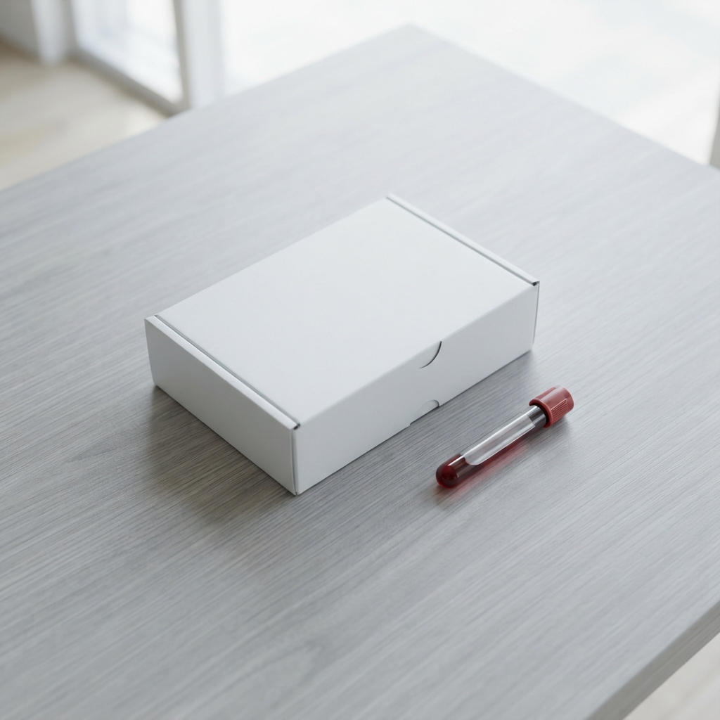 Professional blood test collection kit on a surface