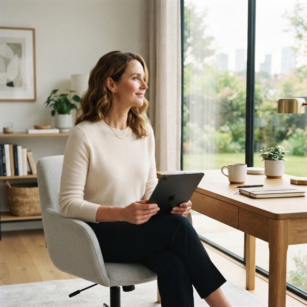 Person working from home in a modern bright office