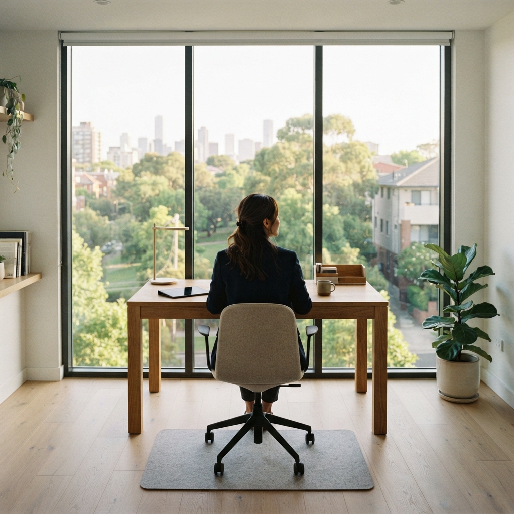 Person working in a bright modern home office