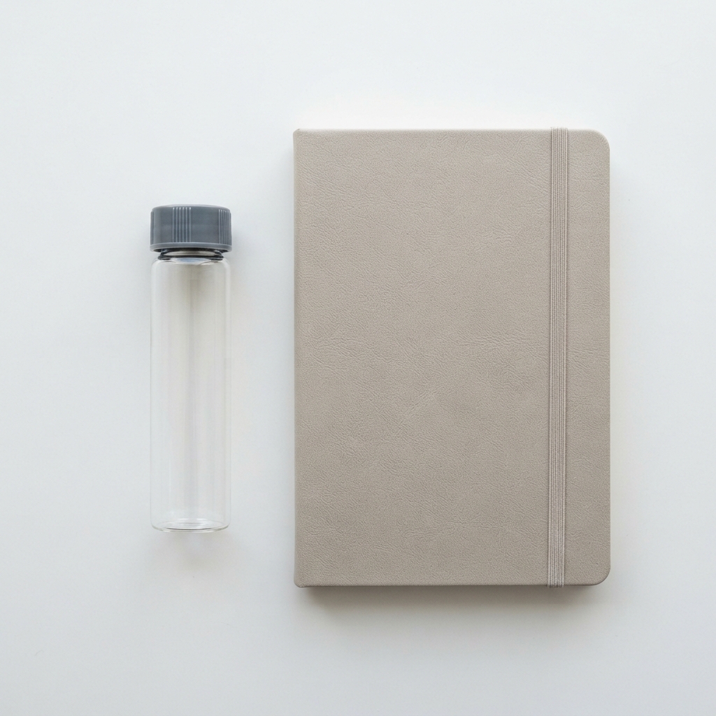A medical collection vial on a white surface
