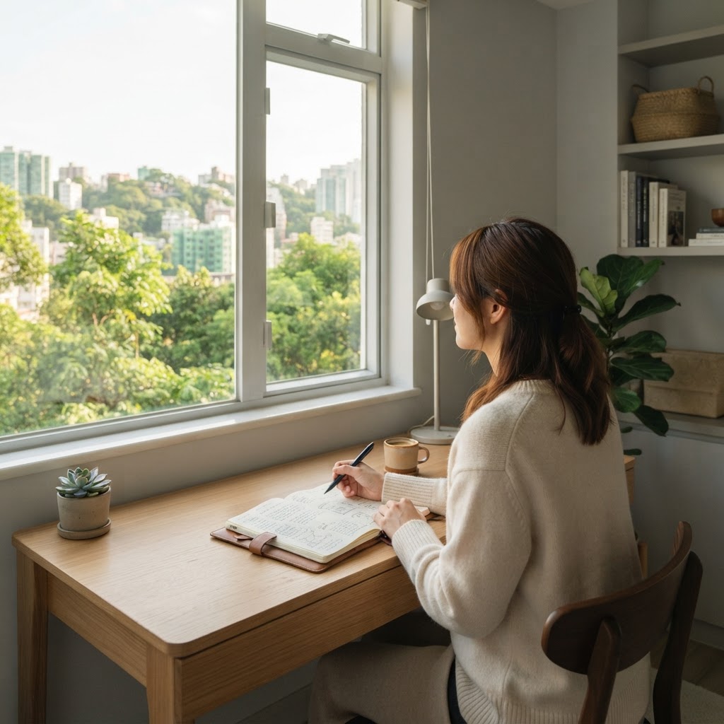 A professional reflecting on their health in a quiet office