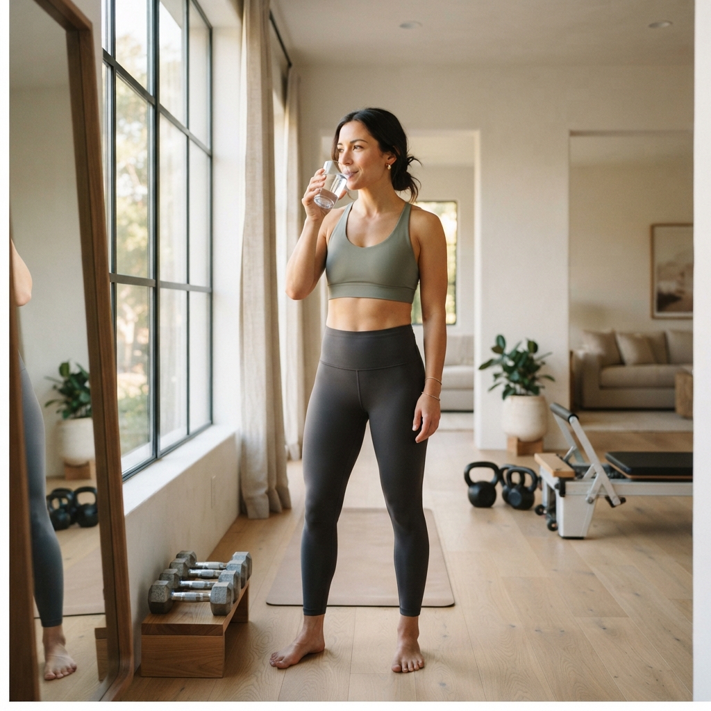 Person focusing on health in a sunny home environment
