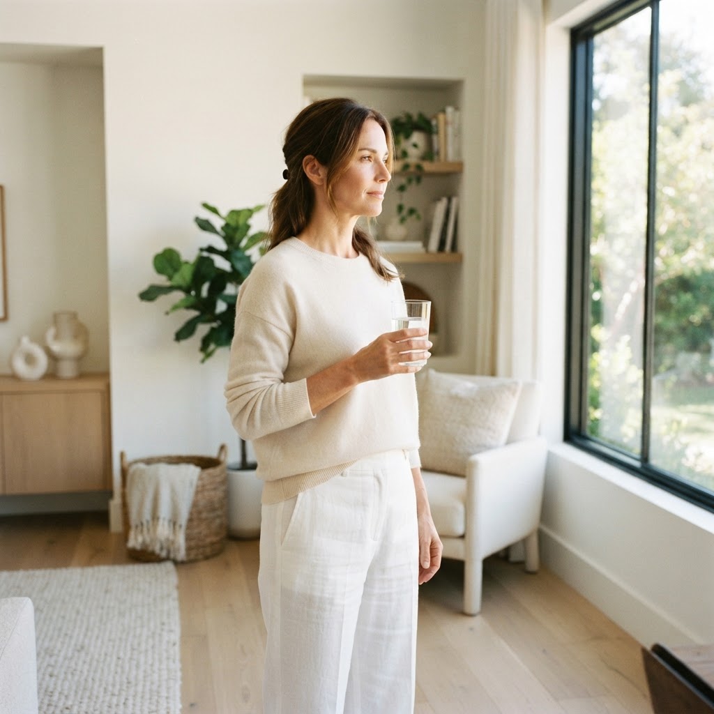 A healthy professional standing in a sunlit modern room