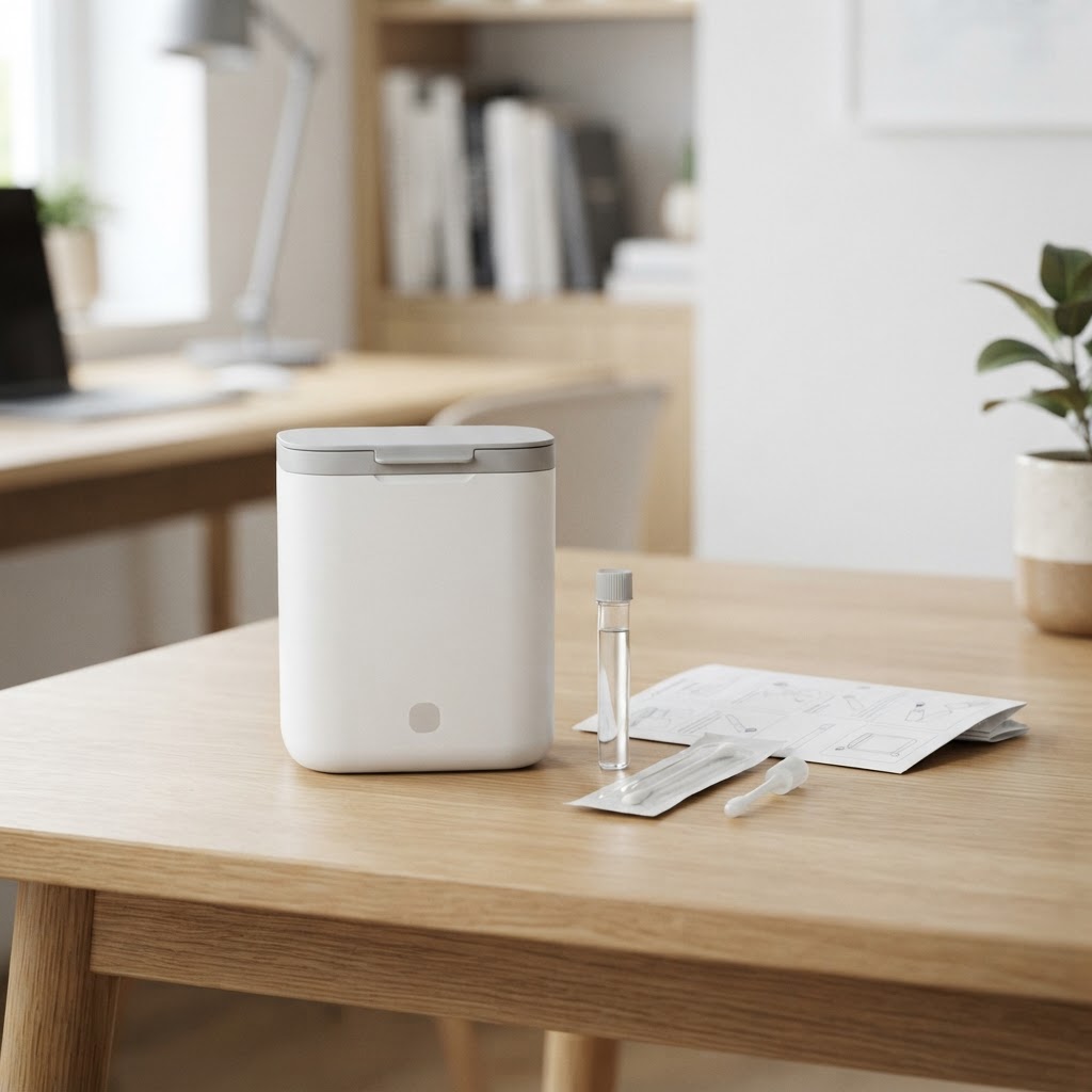 Professional medical testing kit on a modern minimalist table