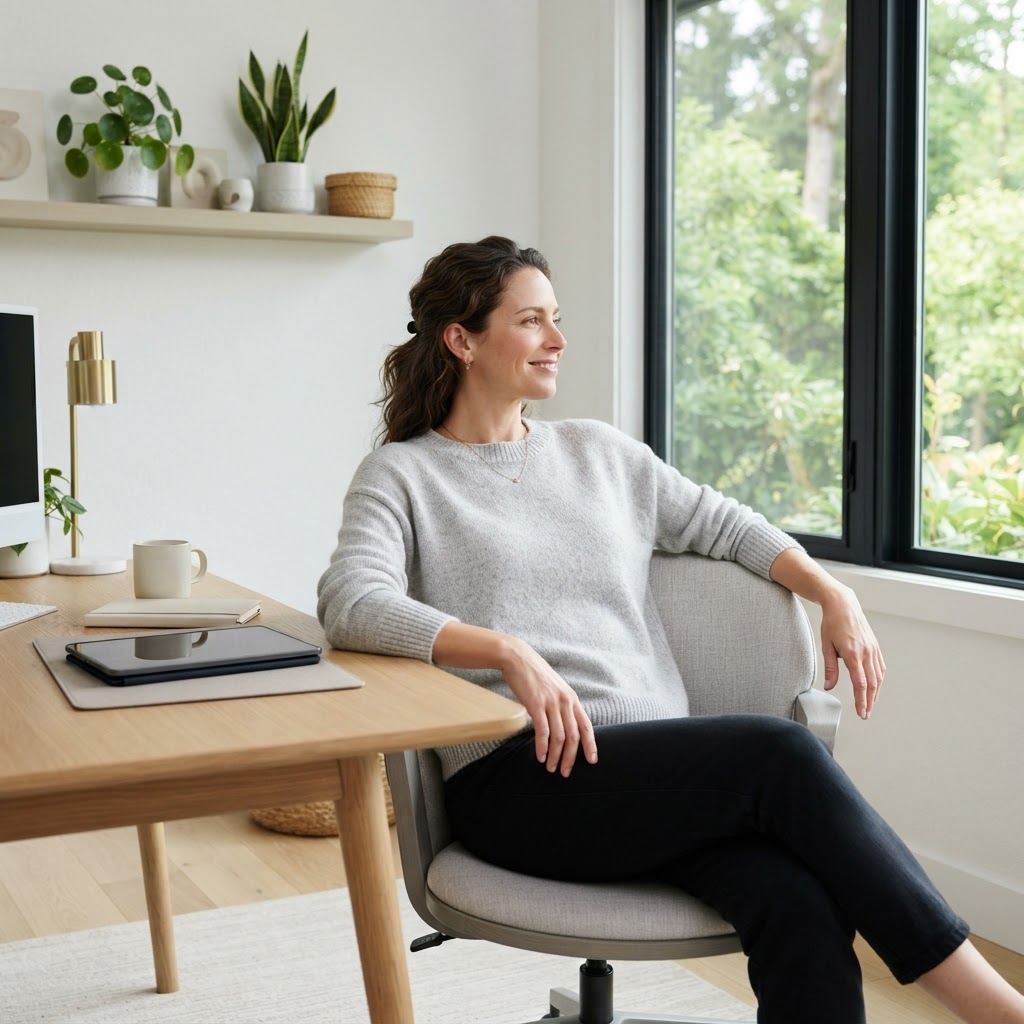 Relaxed person in a minimalist home office space