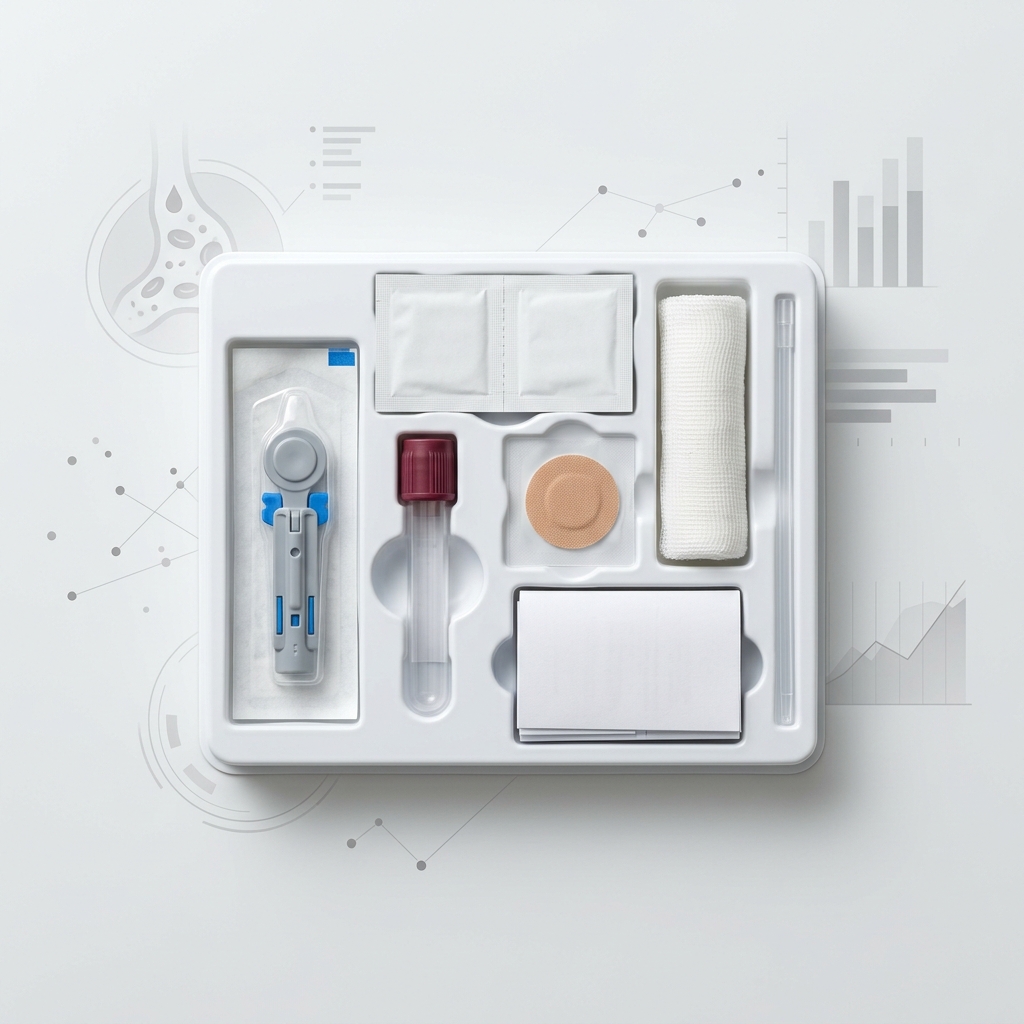 Home blood collection kit displayed on clean surface