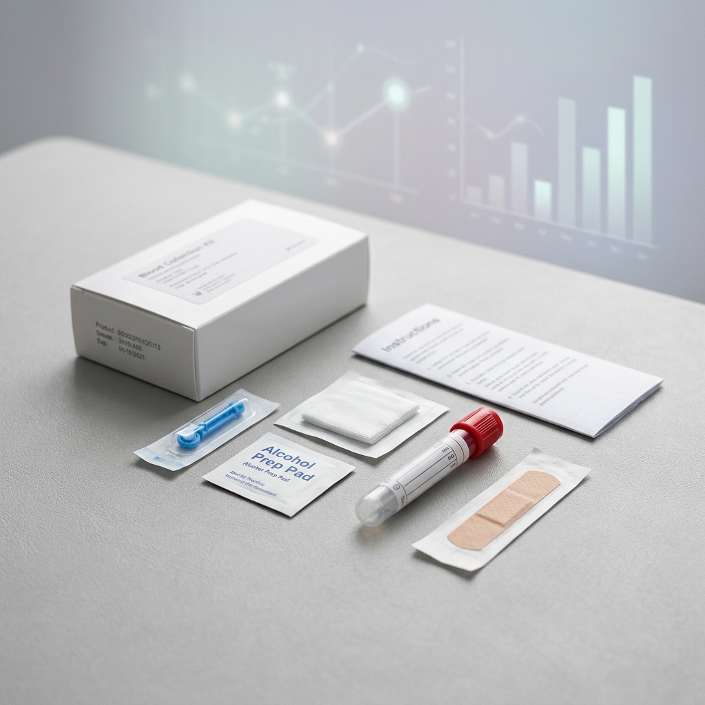 At-home blood collection kit displayed on minimalist surface