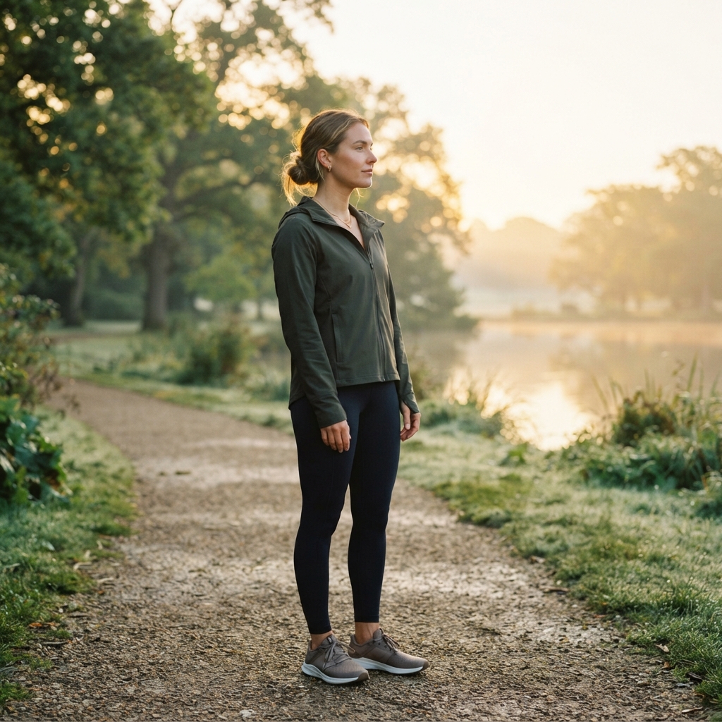 Healthy individual reflecting in a calm park