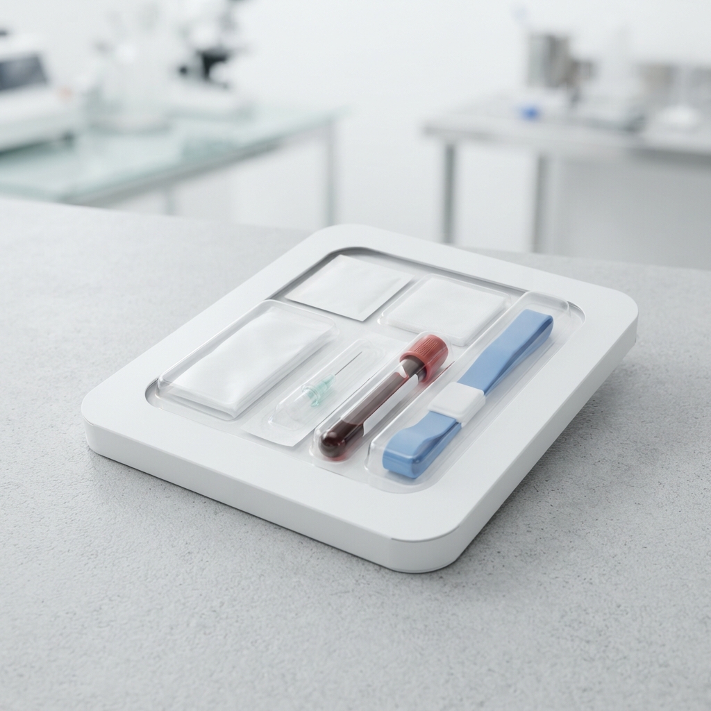 Professional blood collection kit on a clean surface