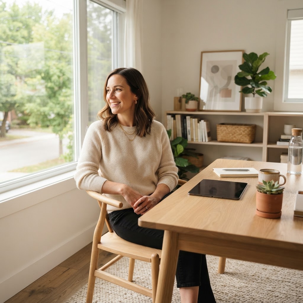 Relaxed professional in a sunlit home office