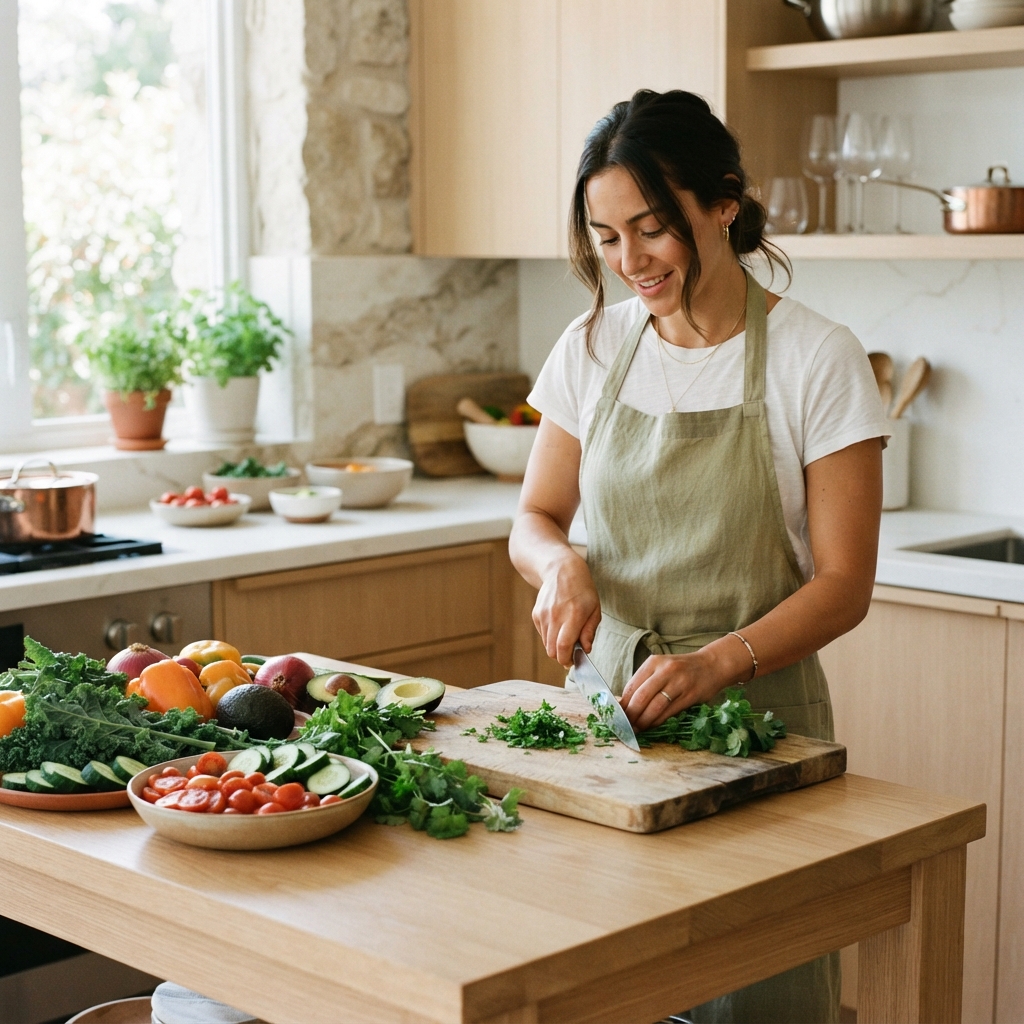 Healthy food preparation in a bright modern kitchen