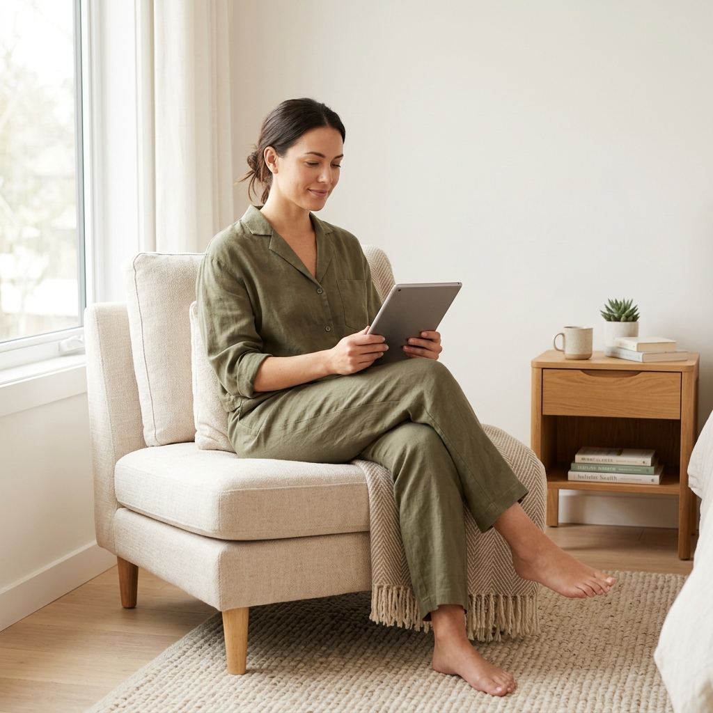 Individual reviewing personal health insights on tablet