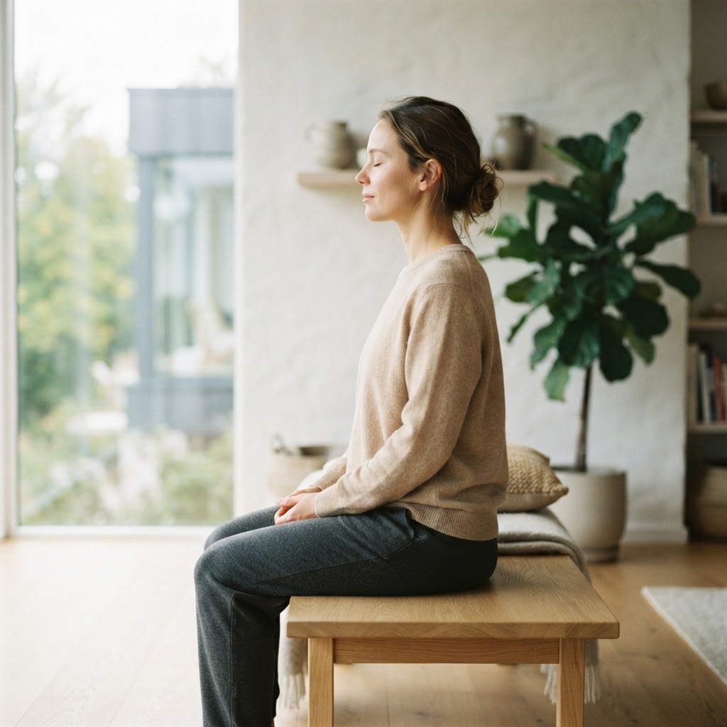 Person practicing mindfulness in a bright room