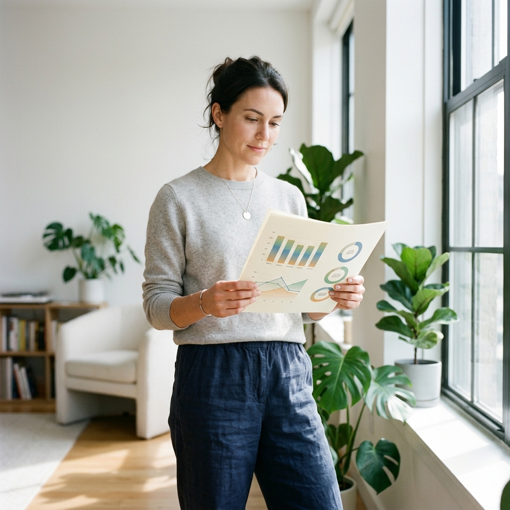 Person holding health report in bright home space