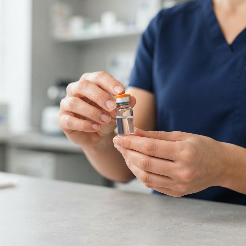 Hands holding a professional medical testing vial