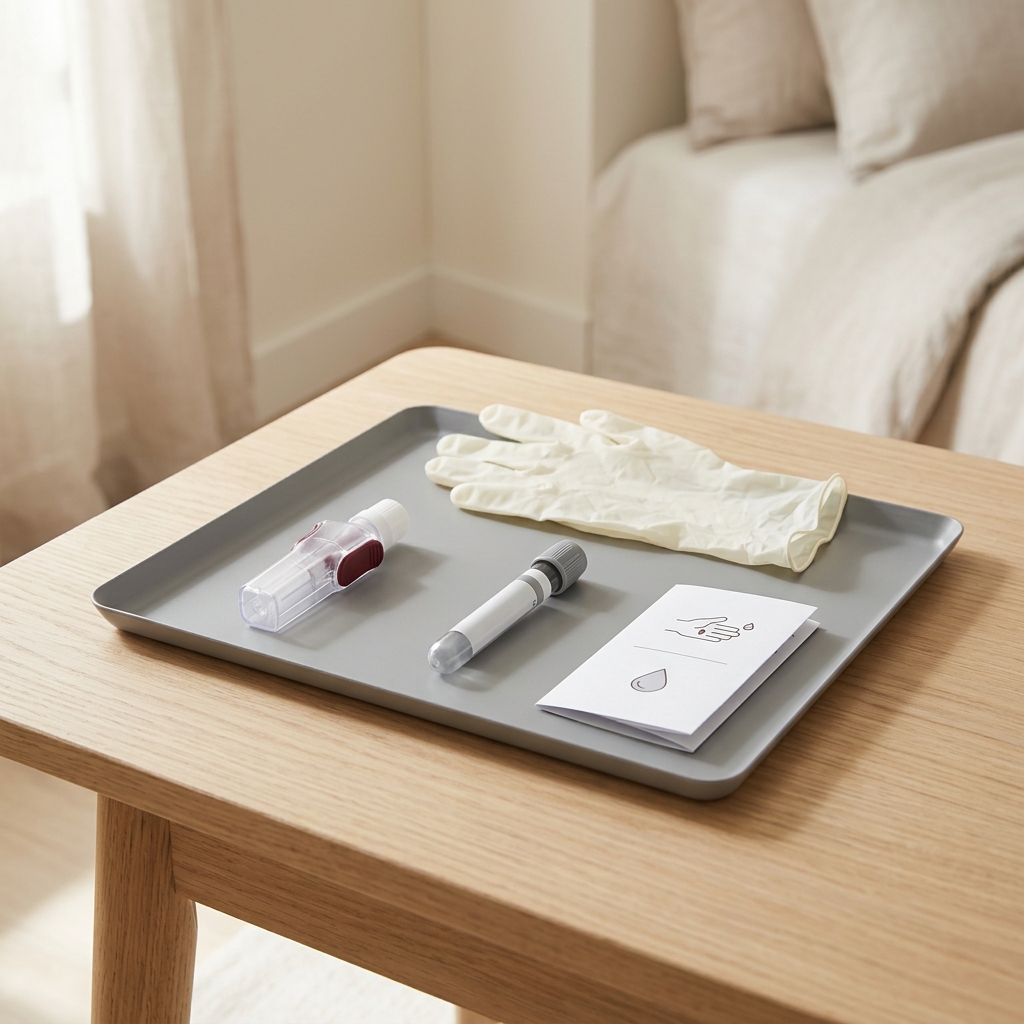 At-home blood collection kit arranged on modern table