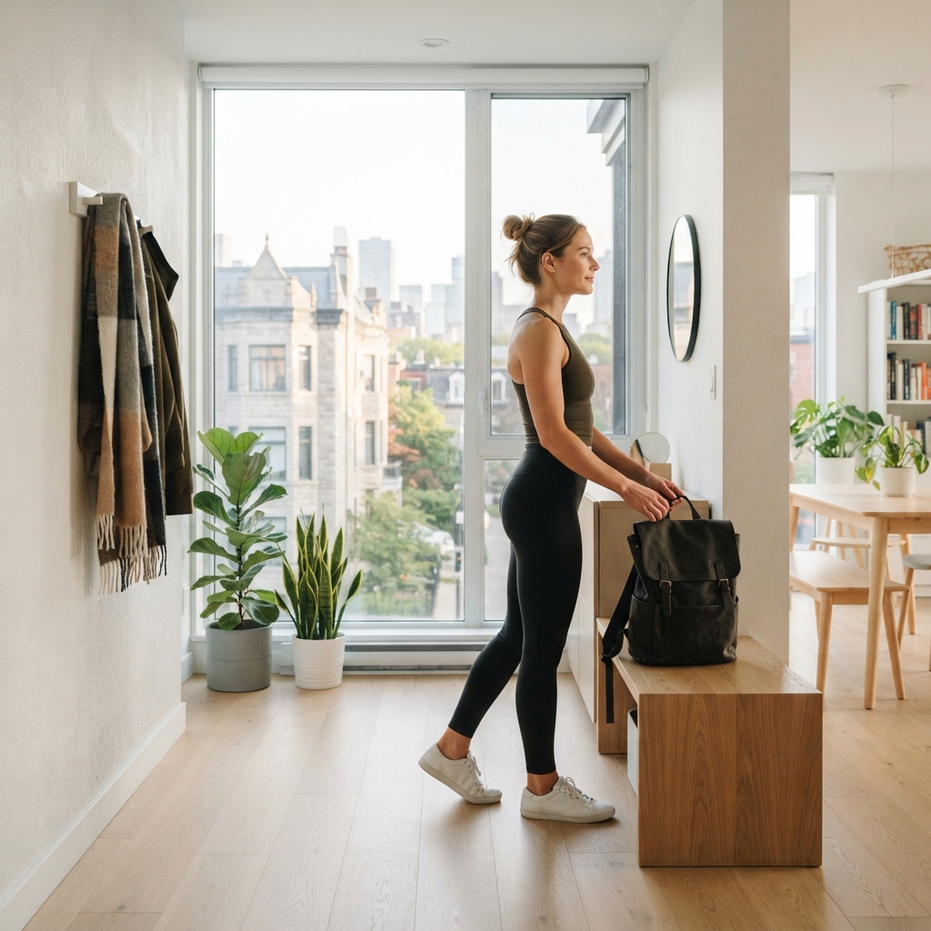 Active professional preparing for the day in a bright home