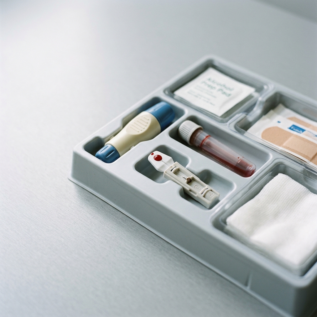 Discrete at-home blood collection kit on neutral surface
