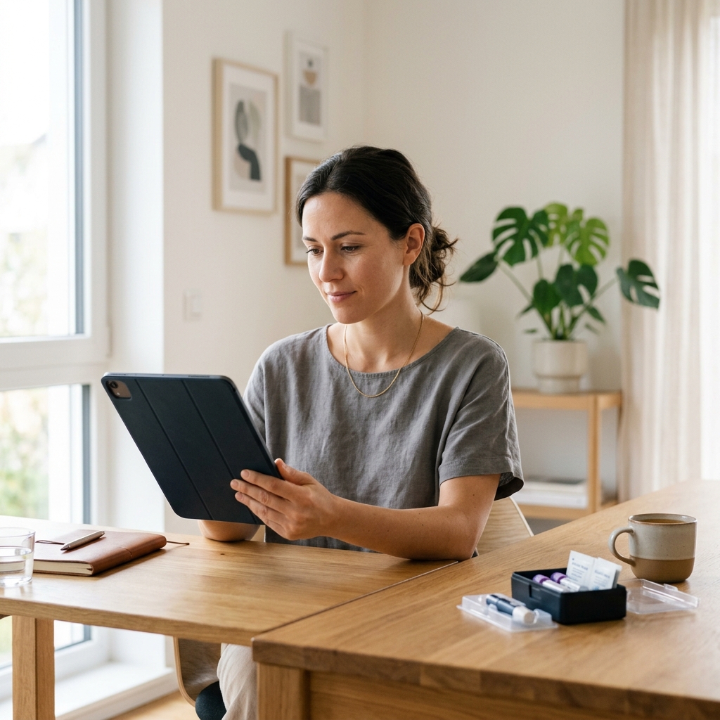 Person reviewing health data on tablet in natural light