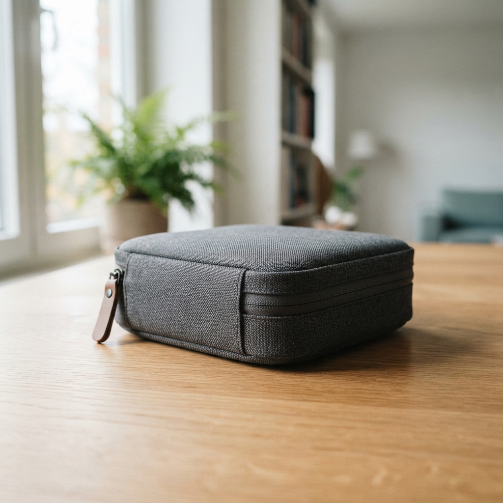 Clean medical sample kit on a bright wooden table