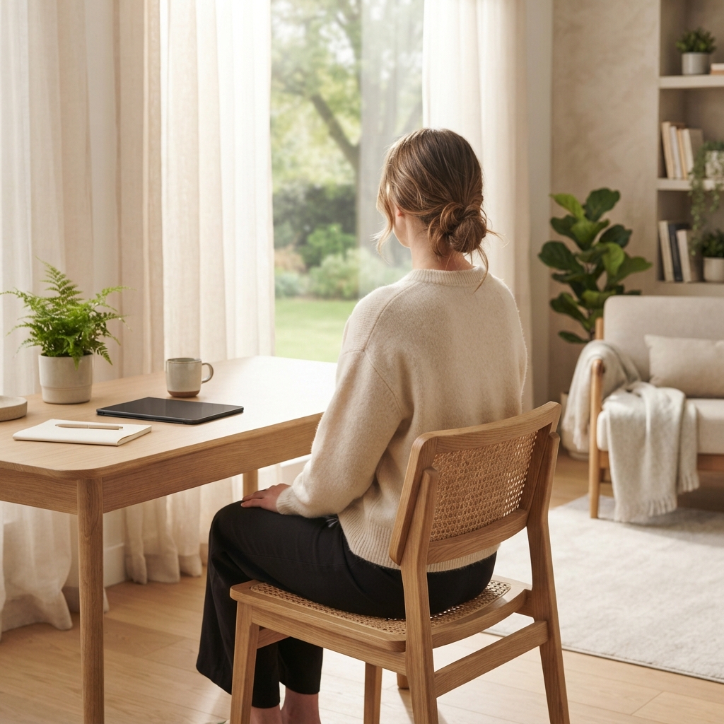 Person relaxing in a bright sunlit modern home