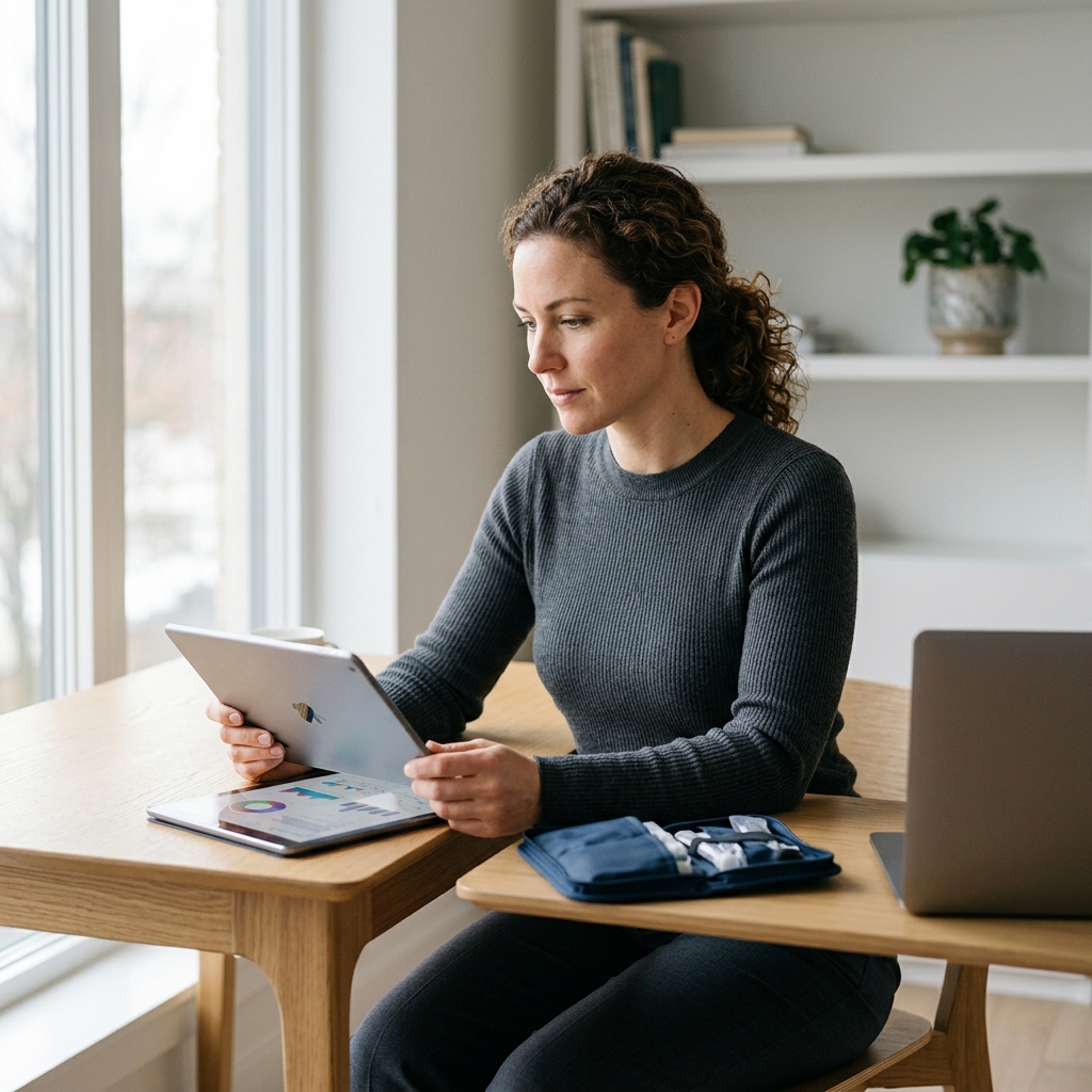 Woman reviewing health biomarker data on tablet
