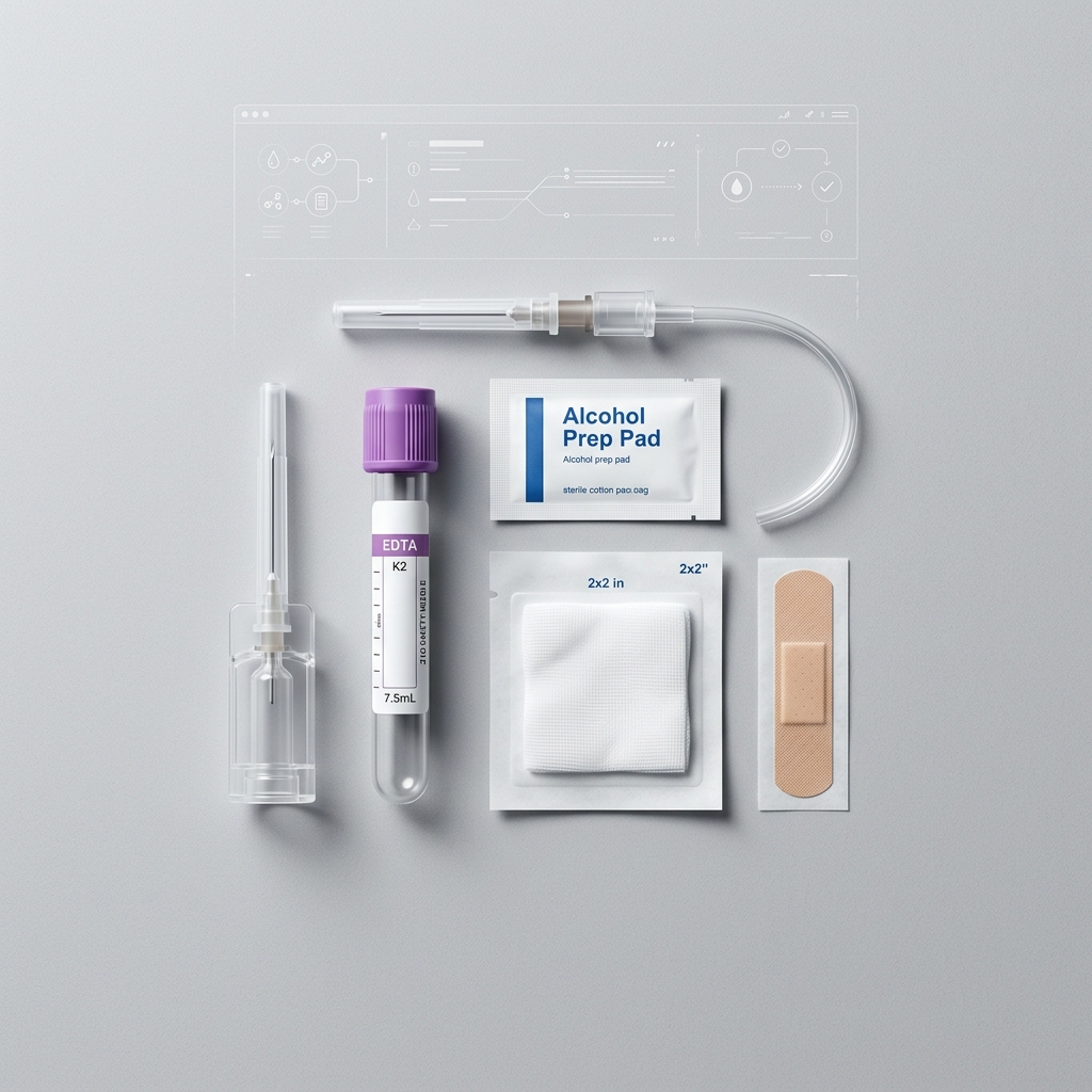 Professional at-home blood collection kit on neutral surface