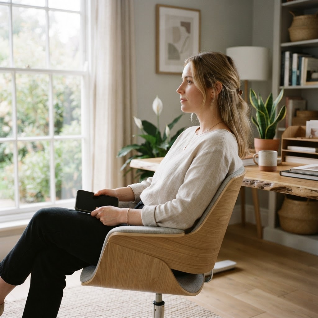 Portrait of a relaxed individual in a bright office