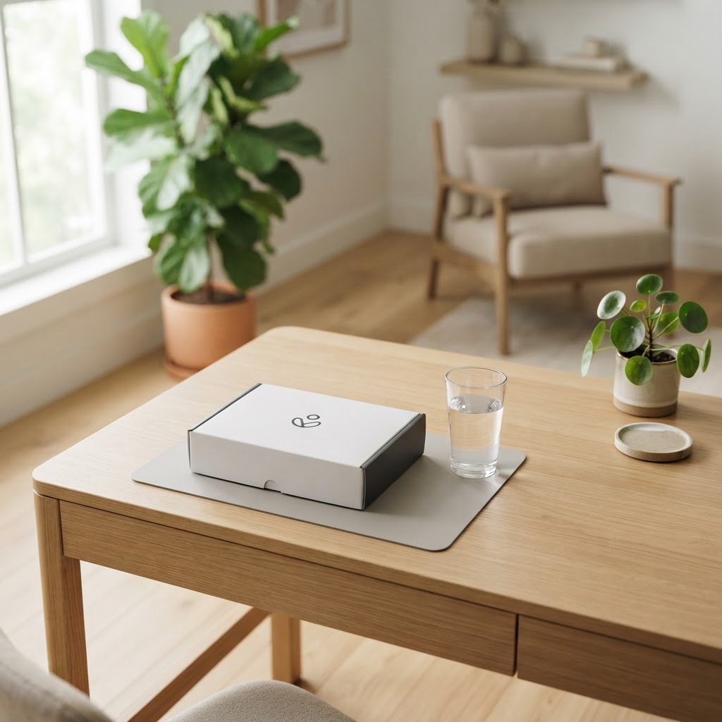 Professional at home blood test kit on a desk