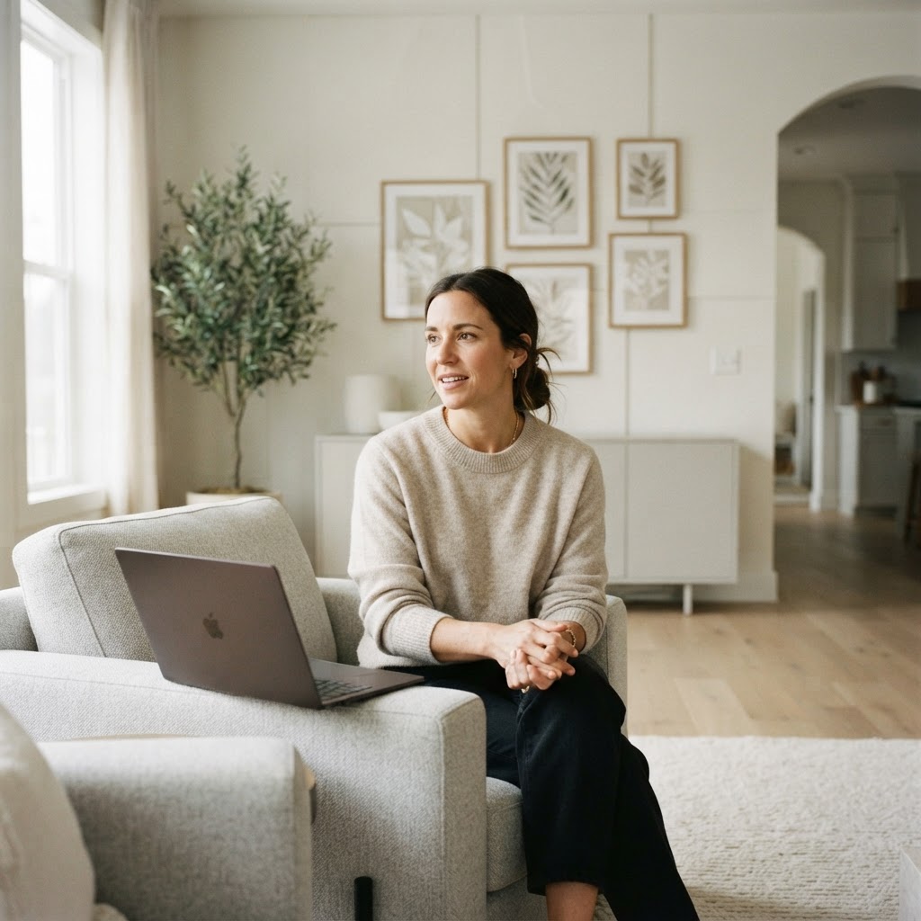 Calm patient waiting in a bright modern home setting