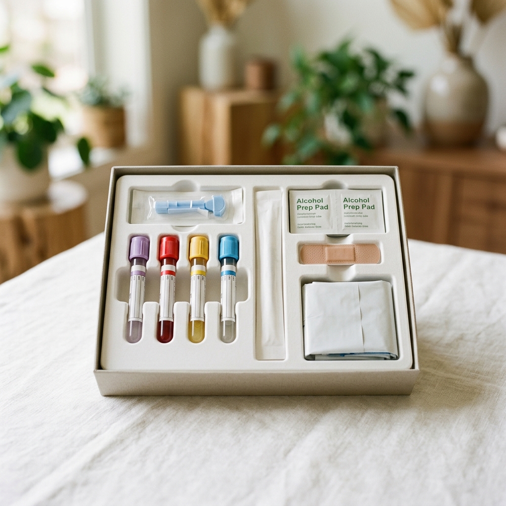 Preventive health screening kit on neutral surface