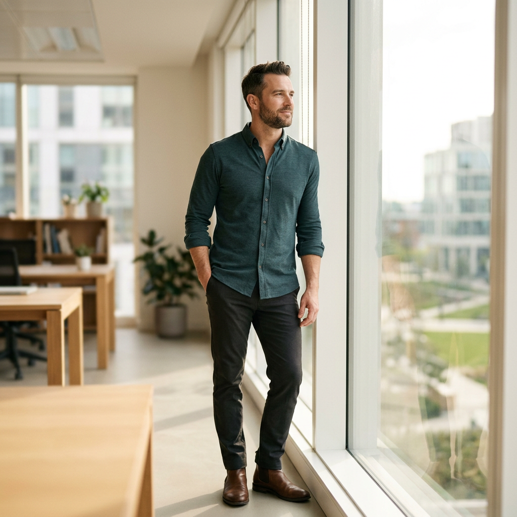 Professional man looking toward future with health confidence