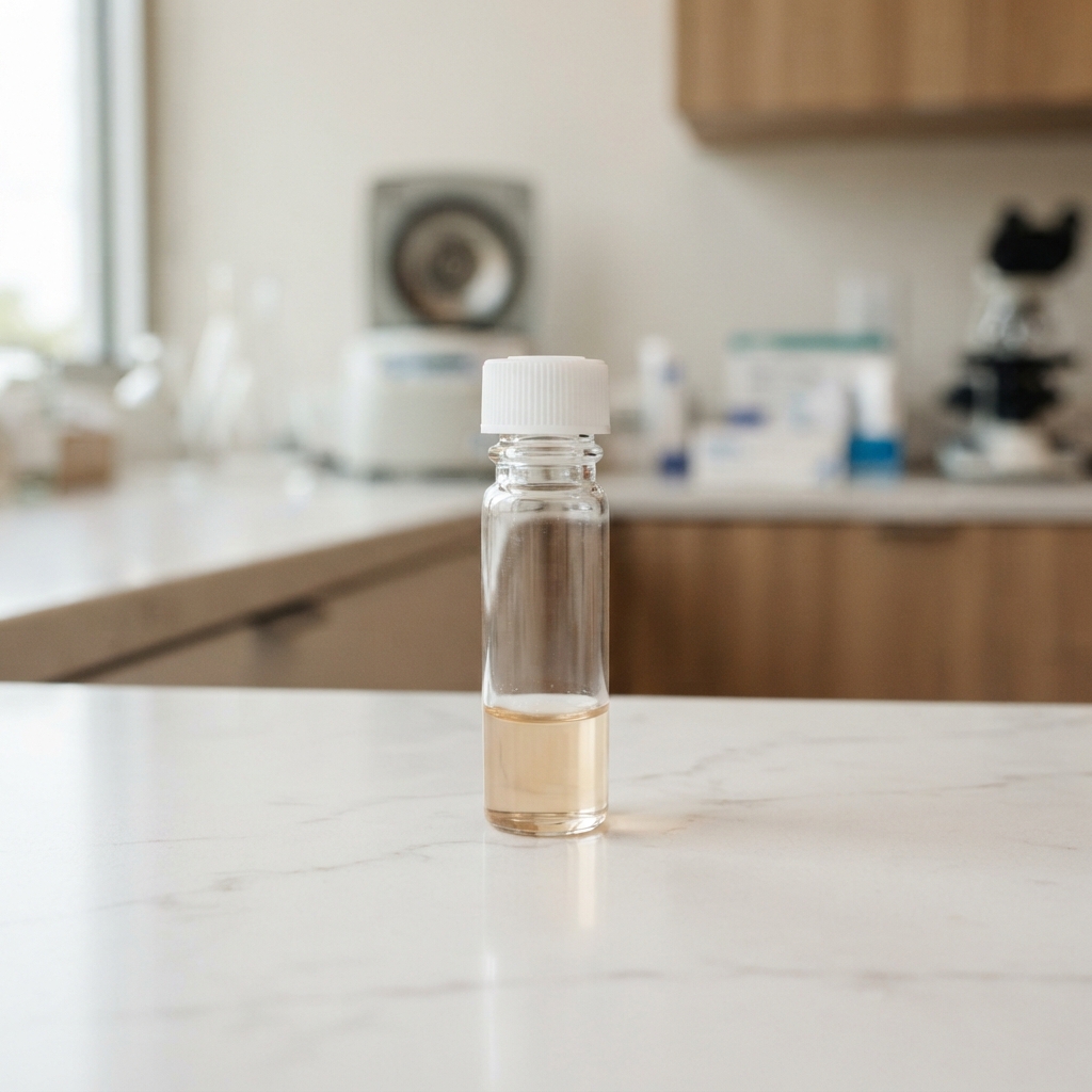 Medical grade diagnostic collection vial on a clean surface