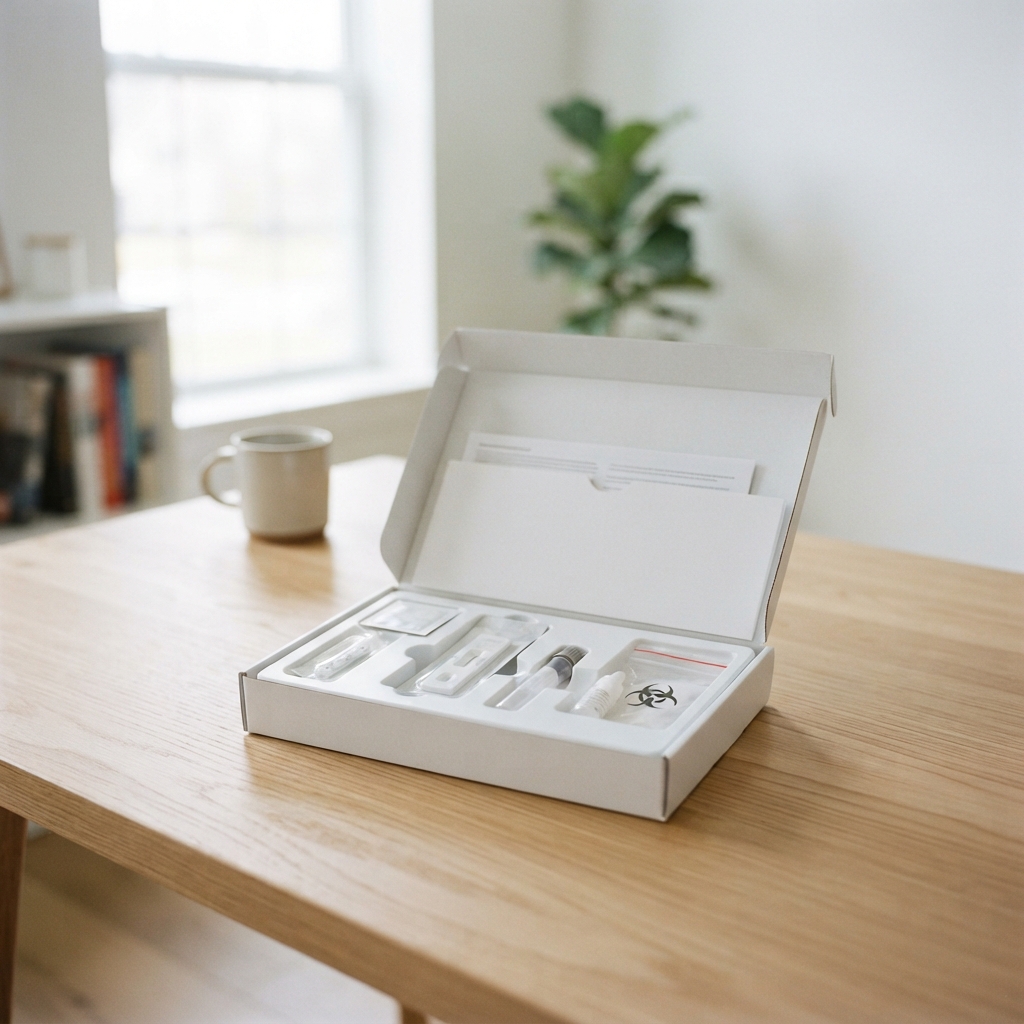 Professional medical testing kit on a clean modern table