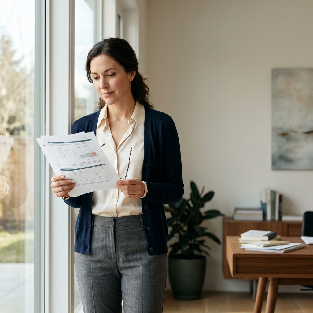 Professional reviewing comprehensive biomarker results by natural light