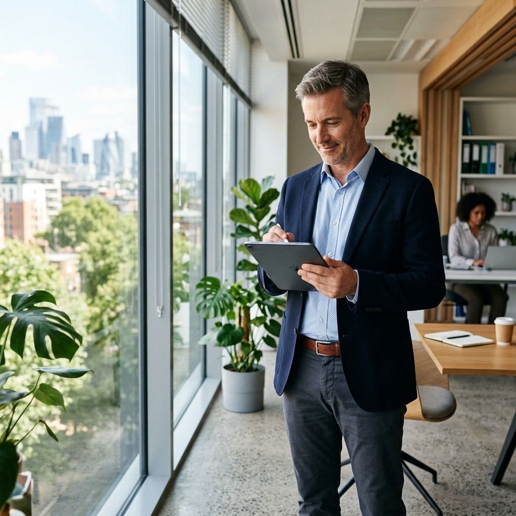 Professional man reviewing personalized lipid health dashboard