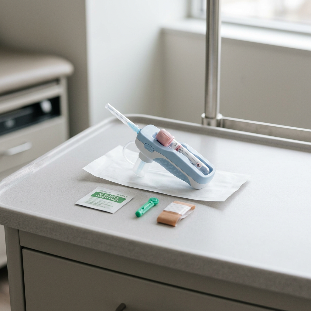 At-home blood collection kit on modern surface